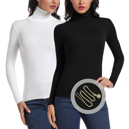 ANYFITTING Rollkragenshirt Damen Slim Fit Shirt Turtleneck Damen Basic Rollkragenpullover Damen Langarmshirts für Damen Basic Long Sleeve SchwarzWeiß L von ANYFITTING