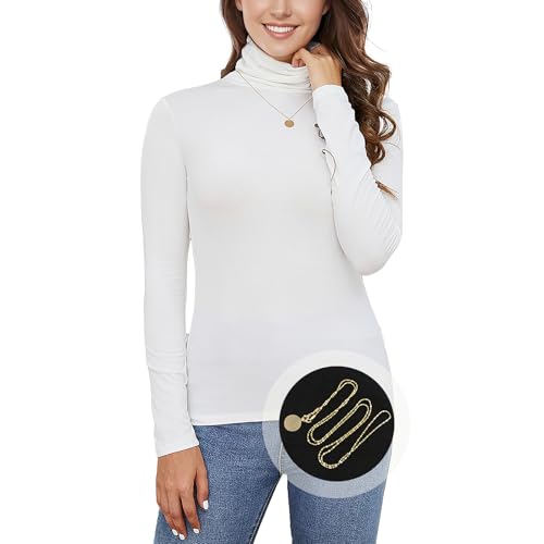 ANYFITTING Rollkragenshirt Damen Slim Fit Turtleneck Basic Langarmshirt Pullover Long Sleeve Weiß XL von ANYFITTING