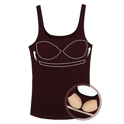 ANYFITTING Tank Top mit Integriertem BH U-Ausschnitt Damen Unterhemd Ärmellose Basic Oberteil für Frauen Wide Strap Camisole für Workout Schlafen Reisen Große Größe Tiefrot 2XL ANYFITTING Tank Top mit Integriertem BH U-Ausschnitt Damen Unterhemd Ärmellose Basic Oberteil für Frauen Wide Strap Camisole für Workout Schlafen Reisen Große Größe Tiefrot 2XL von ANYFITTING