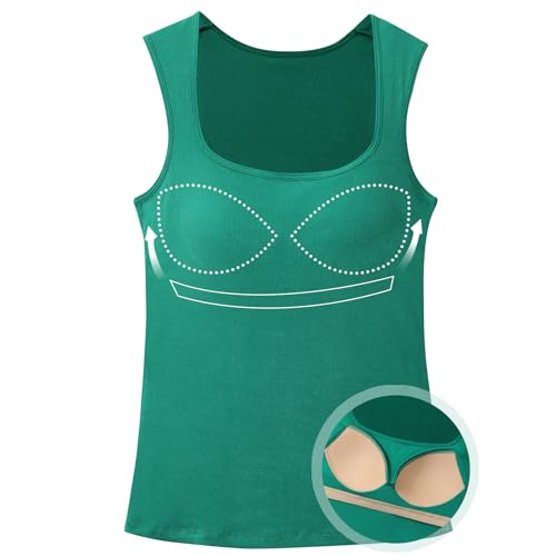 ANYFITTING Tanktop mit Integriertem BH Trapezförmiger Kragen Geripptes Tank Top Damen mit Cups Ärmellose Basic Unterhemd für Frauen Wide Strap Camisole für Workout Schlafen Reisen Grüner L ANYFITTING Tanktop mit Integriertem BH Trapezförmiger Kragen Geripptes Tank Top Damen mit Cups Ärmellose Basic Unterhemd für Frauen Wide Strap Camisole für Workout Schlafen Reisen Grüner L von ANYFITTING