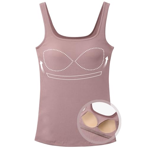 ANYFITTING Tanktop mit Integriertem BH U-Ausschnitt BH Hemd Damen mit Cups Ärmellose Basic Unterhemd für Frauen Wide Strap Camisole für Workout Schlafen Reisen Blassrosa L ANYFITTING Tanktop mit Integriertem BH U-Ausschnitt BH Hemd Damen mit Cups Ärmellose Basic Unterhemd für Frauen Wide Strap Camisole für Workout Schlafen Reisen Blassrosa L von ANYFITTING
