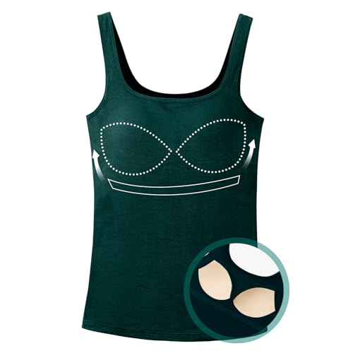 ANYFITTING Tanktop mit Integriertem BH U-Ausschnitt BH Hemd Damen mit Cups Ärmellose Basic Unterhemd für Frauen Wide Strap Camisole für Workout Schlafen Reisen Grüner L ANYFITTING Tanktop mit Integriertem BH U-Ausschnitt BH Hemd Damen mit Cups Ärmellose Basic Unterhemd für Frauen Wide Strap Camisole für Workout Schlafen Reisen Grüner L von ANYFITTING