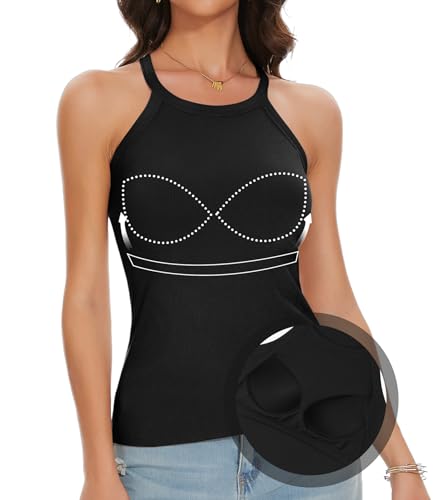 ANYFITTING Tanktops Frauen Sommer Unterhemden BH-Hemden für Damen Geripptes BH Hemdchen ohne Bügel Rundhalsausschnitt Cami Bluse Schwarz XL von ANYFITTING