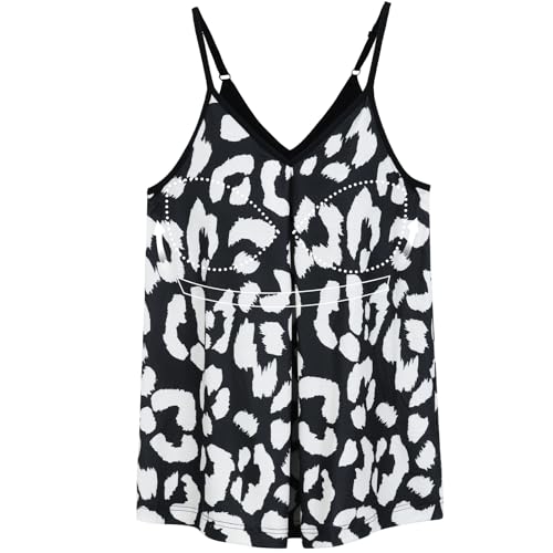 ANYFITTING Top Damen Sommer mit Integriertem BH Ärmellose Shirt Damen V Neck BH Oberteile Verstellbare Spaghettiträger Tank Top Loose Sommer Shirts Top Schwarzer Leopardendruck L von ANYFITTING