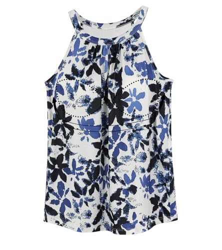 ANYFITTING Top Damen Sommer mit Integriertem BH Oberteile Neckholder Tank Top ärmellose Shirts Cami Bluse BH Hemden für Damen Schwarze und Blaue Blätter L von ANYFITTING