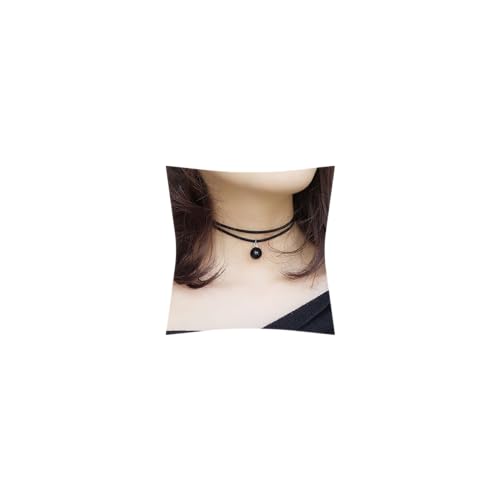 ANYILVTULI 2023771132 Halskette mit schwarzen Samtperlen, 2-lagig, Schmuck von ANYILVTULI