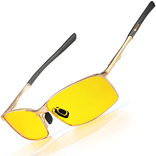 ANYLUV Sonnenbrille Herren Polarisiert, Nachtbrille Zum Autofahrenr für Männer Nachtsichtbrille für Autofahrer UV400 Schutz (Golden/gelb) von ANYLUV