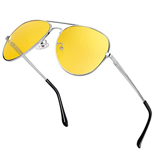 ANYLUV Sonnenbrille Herren Polarisiert, Nachtsichtbrille für Männer, Polarisierte Sonnenbrille Damen Hochwertige mit UV Schutz(Silber/Gelbe) von ANYLUV