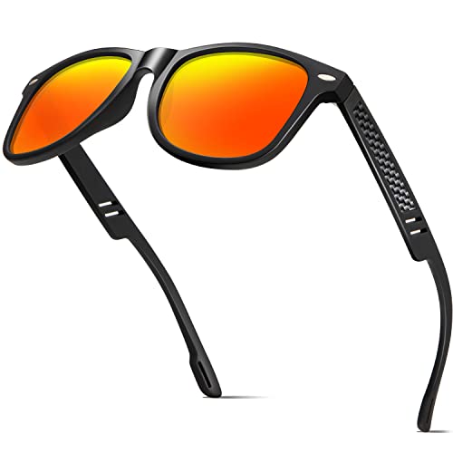 ANYLUV Sonnenbrille Herren damen Polarisiert Verspiegelt, Polarisierte Sonnenbrillen damen Herren, Vintage Sonnen Brillen, Retro Sonnenbrille Schwarz mit UV Schutz (Matt Schwarz/Orange) von ANYLUV