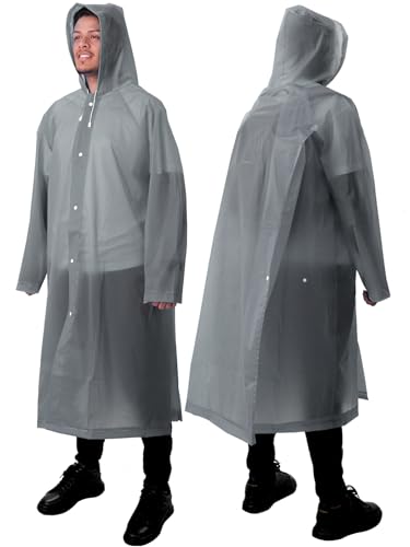 ANYOO 2 Stück Unisex Regenponcho mit Ärmeln, Lang Regenmantel Regenjacke mit Kapuze und Zusätzlichem Platz für den Rucksack zum Wandern, Festival, Radfahren, Camping, Grau, Einheitsgröße von ANYOO