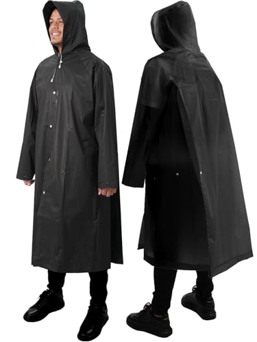 ANYOO 2 Stück Unisex Regenponcho mit Ärmeln, Lang Regenmantel Regenjacke mit Kapuze und Zusätzlichem Platz für den Rucksack zum Wandern, Festival, Radfahren, Camping, Schwarz, Einheitsgröße von ANYOO