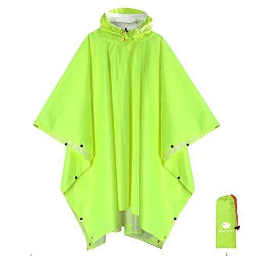 ANYOO Leichter Wasserdichter Regencape Regenjacken Atmungsaktiver Regenschutz, Unisex Ripstop Regenmantel mit Kapuze für im Freien Camping Wandern Angeln, Grüngelb, Einheitsgröße von ANYOO