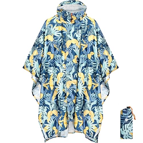 ANYOO Leichter Wasserdichter Regenponcho Herren und Damen Regenjacken Ripstop Atmungsaktiver Mehrzweck Regenmantel mit Kapuze für Outdoor Wandern Camping Angeln, Pflanzen, Einheitsgröße von ANYOO