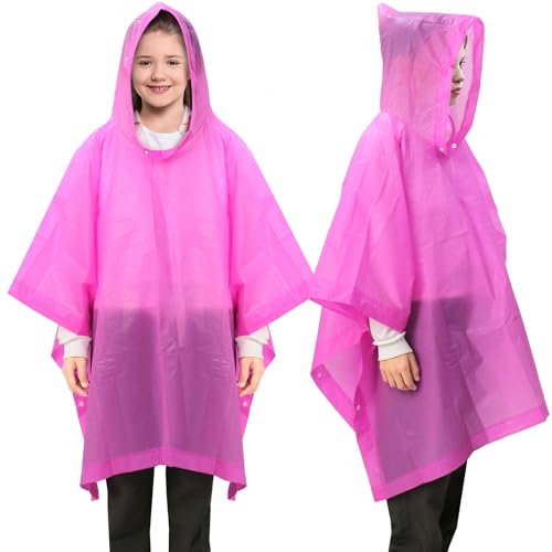 ANYOO Regenponcho Kinder Wasserdichte 2 Stück für Mädchen Jungen, Leichter Regencape Regenschutz PEVA Regenmantel mit Kapuze für Kinder Größe 100-150 cm Camping Wandern Reisen, Rosa von ANYOO