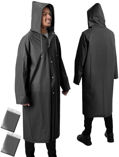 ANYOO Regenponcho Wasserdicht 2 Stück Regenmantel Lang für Herren Damen, Leicht Regencape Regenschutz mit Kapuze für Festivals Camping Wandern Reisen, Schwarz, Einheitsgröße von ANYOO