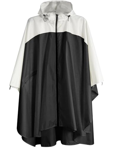 ANYOO Wasserdicht Radfahren Regen Poncho Portable Leichte Regenjacke Mit Kapuze Fahrrad Compact Regen Cape Wiederverwendbare Unisex für Backpacking Camping Outdoors, Schwarz/Weiß, Einheitsgröße von ANYOO
