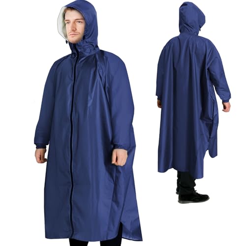 ANYOO Wasserdichter Regenponcho Leichter Tragbarer Regenmantel Jacke mit langen Ärmeln für Damen Herren Outdoor Wandern Radfahren, Dunkelblau Einheitsgröße von ANYOO