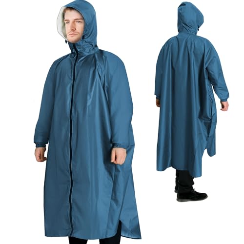 ANYOO Wasserdichter Regenponcho Leichter Tragbarer Regenmantel Jacke mit langen Ärmeln für Damen Herren Outdoor Wandern Radfahren, Meeresblau, Einheitsgröße von ANYOO