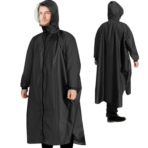ANYOO Wasserdichter Regenponcho Leichter Tragbarer Regenmantel Jacke mit langen Ärmeln für Damen Herren Outdoor Wandern Radfahren, Schwarz, Einheitsgröße von ANYOO