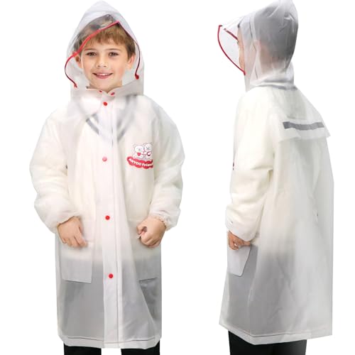ANYOO Wasserdichter Regenponcho für Kinder Größe von 110-140 cm mit Reflektorstreifen, Atmungsaktiver Regenmantel Regencape für Jungen und Mädchen mit Kapuze und zusätzlichem Platz auf der Rückseite von ANYOO