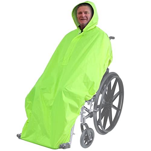 ANYOO Wasserdichte Poncho Abdeckung für Rollstühle Leichter Regenponcho Cape Shield mit Gummibändern Bietet Trockenschutz für Rollstühle, Grün Gelb, Einheitsgröße von ANYOO