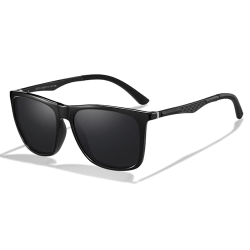 ANYPRO Retro Quadrat Polarisiert Sonnenbrillen für Herren Damen UV400-Schutz Leichte Schwarz Vintage Sonnen Brillen für Fahren Reisen Angeln Golf (Schwarz) von ANYPRO