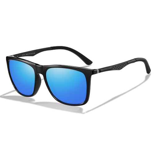 ANYPRO Retro Quadrat Polarisiert Sonnenbrillen für Herren Damen UV400-Schutz Leichte Schwarz Vintage Sonnen Brillen für Fahren Reisen Angeln Golf (Schwarz Blau) von ANYPRO