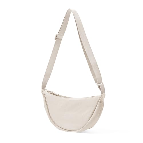 ANYWN Crossbody Bag Damen Halbmond Schultertasche, Hobo Casual Crossbody Bag, Einfarbige Tragbare Halbmond-Tasche Umhängetasche mit verstellbarer Schultergurt Beige von ANYWN