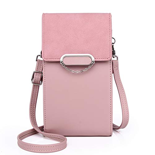 ANYWN Damen Schultertasche - Handy Umhängetasche PU Leder Klein Tasche Frau Retro Geldbörse Handytasche für Handy unter 7 Zoll mit Kartenfächer und Verstellbar Abnehmbar Schultergurt (Rosa) von ANYWN