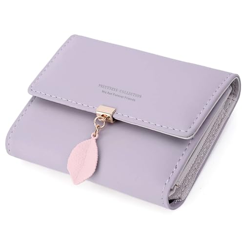 ANYWN Geldbeutel Damen aus glattem und weichem Kunstleder Portemonnaie Damen klein und im Kurzformat Geldbörse Damen in sehr schönen Farben mit vielen Fächern Lila von ANYWN