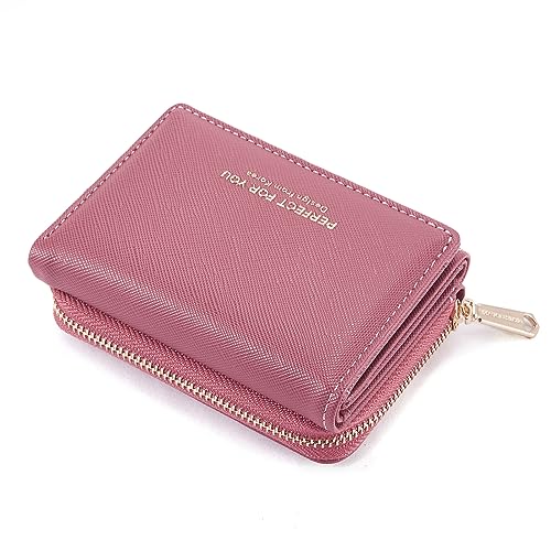 Geldbörse Damen klein, Geldbeutel Damen klein, kleines Portemonnaie mit Große Kapazität, Elegante Geldbeutel mit Großes Münzfach Rosenrot von ANYWN