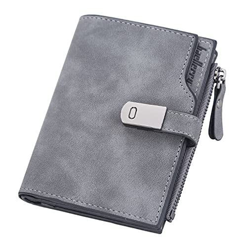 Geldtasche Damen klein, Geldbeutel Damen klein aus glattem und weichem Kunstleder kleine Portemonnaie Damen Magnetschnalle Portmonaise Damen klein mit Reißverschluss und Kartenfächer Grau von ANYWN