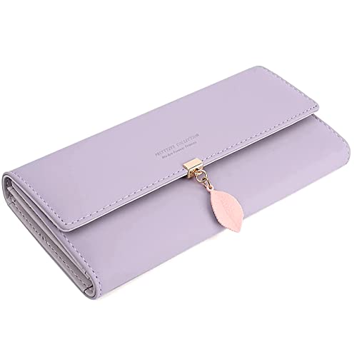 ANYWN Geldbörse Damen Gross, Lang Portemonnaie, Elegant Damen Geldbeutel mit Kartenfächer und Kleingeldfach HellLila von ANYWN