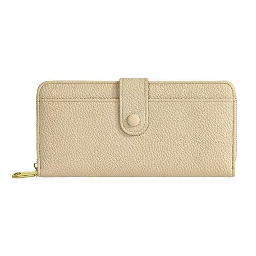 ANYWN Geldbörse Damen Portemonnaie Damen groß aus glattem und weichem Synthetikleder, Geldbeutel im Langformat mit Reißverschluss und Druckknopf, Portmonee Damen mit viele Fächer Beige von ANYWN