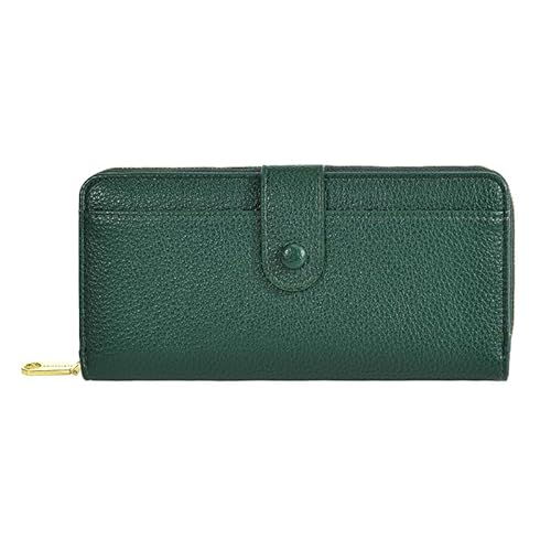ANYWN Geldbörse Damen Portemonnaie Damen groß aus glattem und weichem Synthetikleder, Geldbeutel im Langformat mit Reißverschluss und Druckknopf, Portmonee Damen mit viele Fächer DunkelGrün von ANYWN