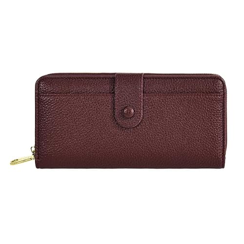 ANYWN Geldbörse Damen Portemonnaie Damen groß aus glattem und weichem Synthetikleder, Geldbeutel im Langformat mit Reißverschluss und Druckknopf, Portmonee Damen mit viele Fächer Weinrot von ANYWN
