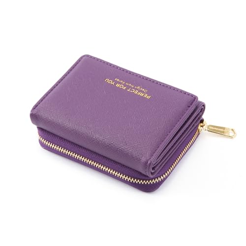 ANYWN Geldbörse Damen klein, Geldbeutel Damen klein, kleines Portemonnaie Damen, Geldtasche klein Damen mit Große Kapazität, Elegante und Süße Damen Geldbeutel mit Großes Münzfach Aubergine von ANYWN