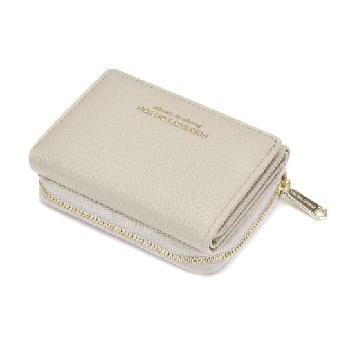 ANYWN Geldbörse Damen klein, Kleiner Geldbeutel Damen, Elegante Damen Brieftasche mit Große Kapazität, Portemonnaie Damen klein mit Großes Münzfach 33-Beige von ANYWN