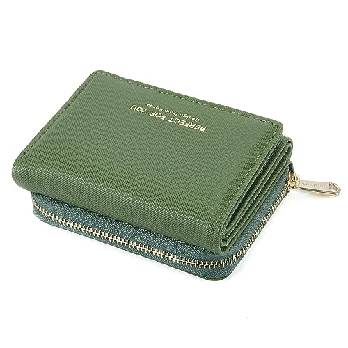 ANYWN Geldbörse Damen Klein, Elegantes Portemonnaie Mit Großer Kapazität, Münzfach und Geldtasche in Olivgrün von ANYWN