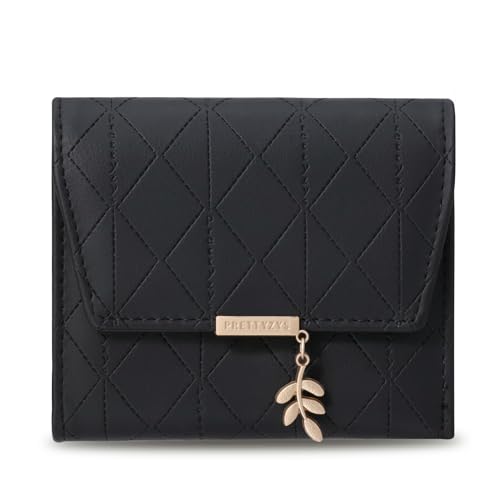 ANYWN Geldbörse Damen klein, Geldbeutel Damen, kleines Portemonnaie Damen, Elegante Geldtasche klein mit Großes Münzfach Schwarz-2 von ANYWN