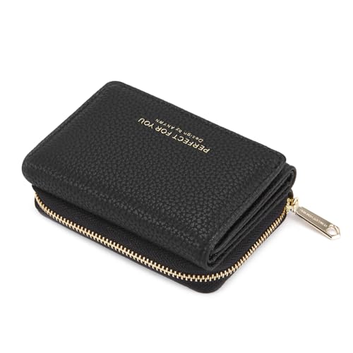 Geldbörse Damen klein, Kleiner Geldbeutel Damen, Elegante Damen Brieftasche mit Große Kapazität, Portemonnaie Damen klein mit Großes Münzfach 33-Schwarz von ANYWN