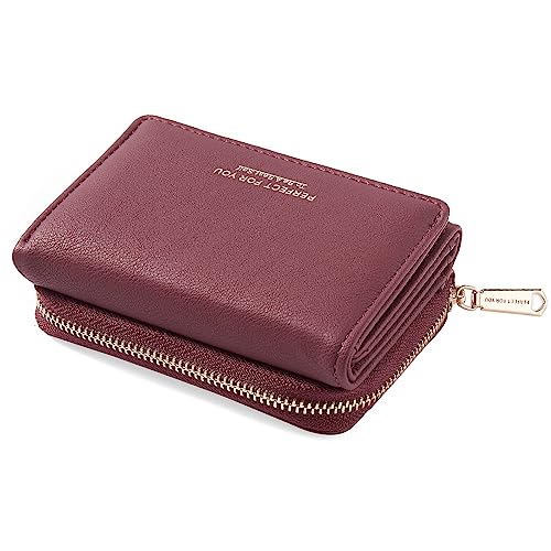 Geldbörse Damen klein, Geldbeutel Damen klein, kleines Portemonnaie Damen mit Große Kapazität, Elegante Damen Geldtasche mit Großes Münzfach 77-Weinrot von ANYWN