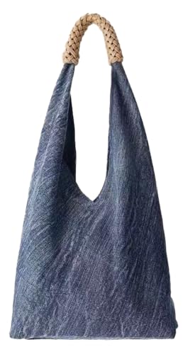 Damen Denim Schultertasche Canvas Hobo Geldbörse Große Tote Handtasche Casual Top Handle Satchel, dunkelblau von ANYZSCO