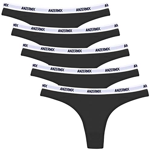 ANZERMIX Damen 6er Pack Baumwolle String Carousel Thong (6PK-Black, Medium) von ANZERMIX