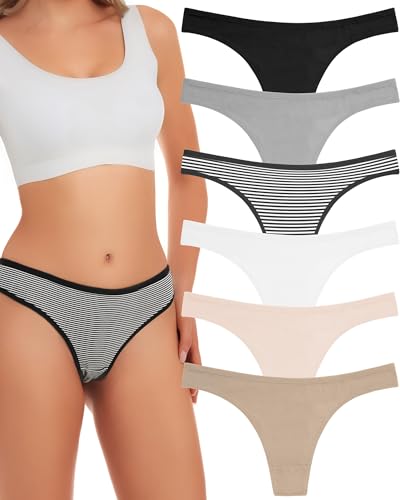ANZERMIX Damen Atmungsaktive Thong Baumwolle String Unterwäsche 6er Pack (6-Pack Fashion Assorted, S) von ANZERMIX