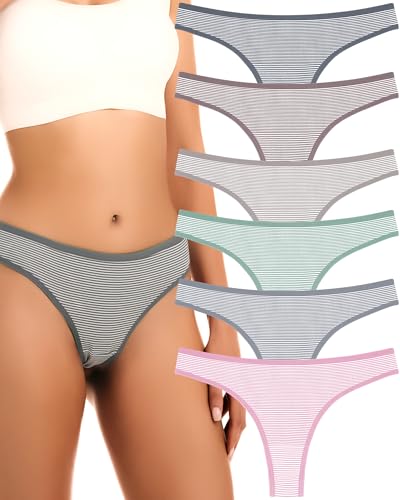 ANZERMIX Damen Atmungsaktive Thong Baumwolle String Unterwäsche 6er Pack (6-Pack Vintage Stripe, XL) von ANZERMIX