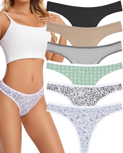 ANZERMIX Damen Atmungsaktive Thong Baumwolle String Unterwäsche 6er Pack (6PK Floral Dots Combo, XL) von ANZERMIX