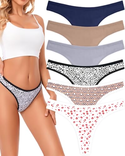 ANZERMIX Damen Atmungsaktive Thong Baumwolle String Unterwäsche 6er Pack (6PK Naughty Pattern, M) von ANZERMIX