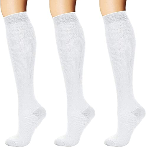 3 Paar Weiß Kompressionsstrümpfe Kompressionssocken Compression Socks Strümpfe Kompression Laufsocken Thrombosestrümpfe für Damen Herren, Sport, Laufen, medi, Flug, Reisen von ANZII