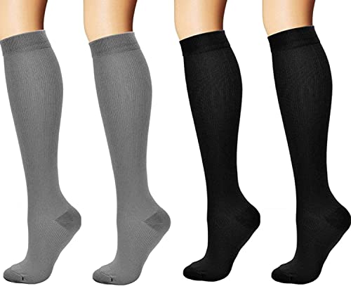 ANZII 4 Paar Kompressionsstrümpfe Kniestrümpfe Stützstrümpfe Laufsocken Thrombosestrümpfe für Damen & Herren, Sport, Laufen, Flug, Reisen, Schwangerschaft, Medizinische Kompressionssocken von ANZII